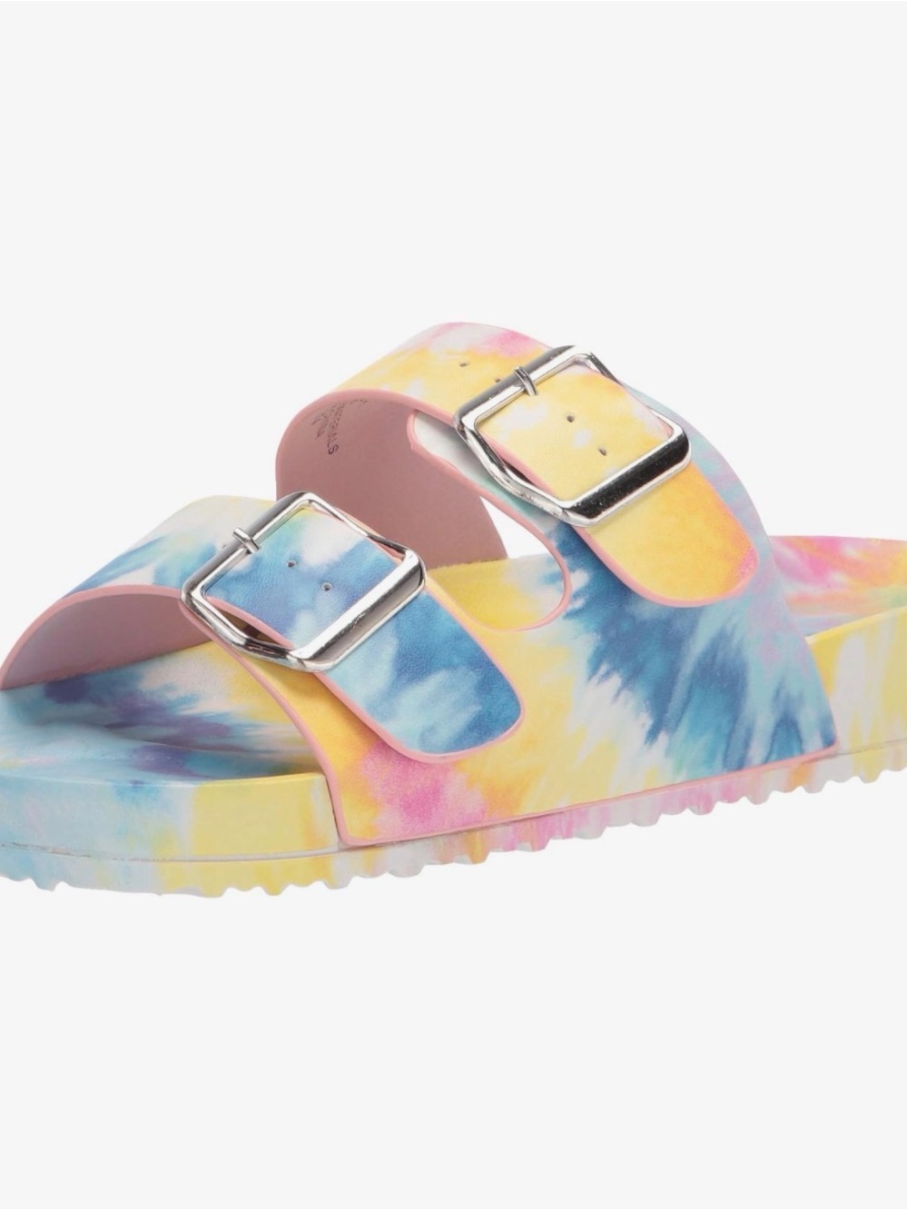 Steve Madden Tie-Dye Double Buckle Slide Sandal - Yellow Blue Pink